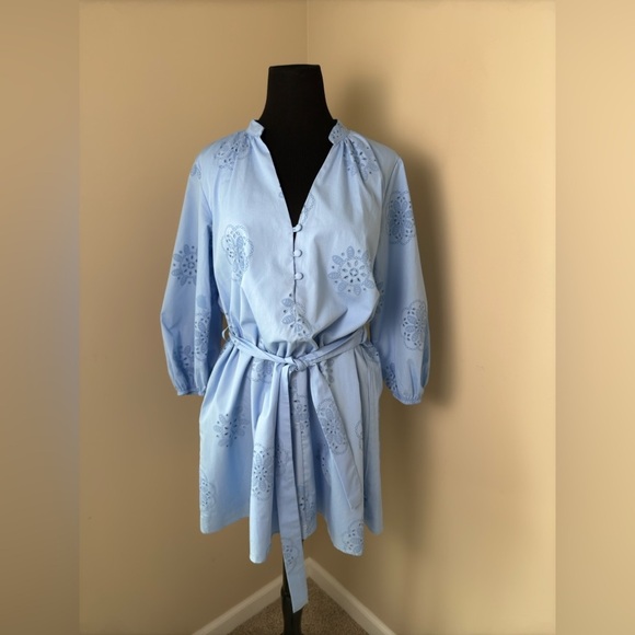 RUBBERIZED EMBROIDERY POPLIN DRESS - Picture 1 of 12